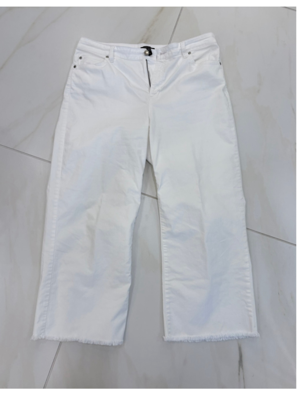 Eileen Fisher White Cropped Jeans Women's Size Large Raw Hem Excellent Condition